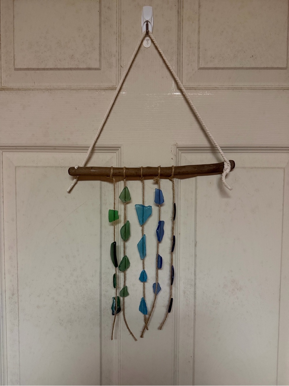 Hand Made Blues and Greens Sea Glass Wind Chime/ Beachy Decor